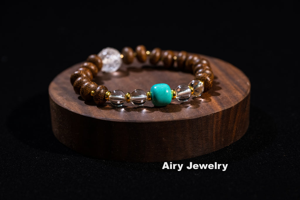 Natural chicken wing wood white crystal bracele