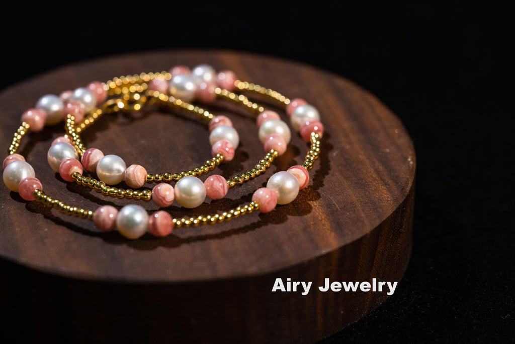 Natural red patterned stone pearl bracelet/necklace