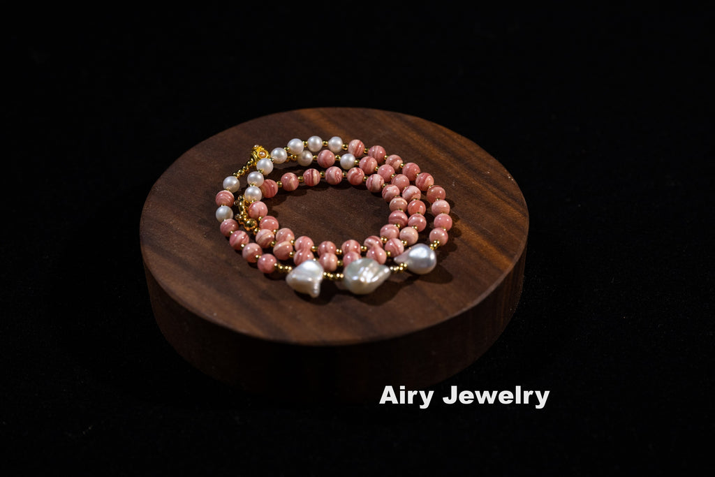 Natural Rhodochrosite and Pearl Bracelet / Necklace